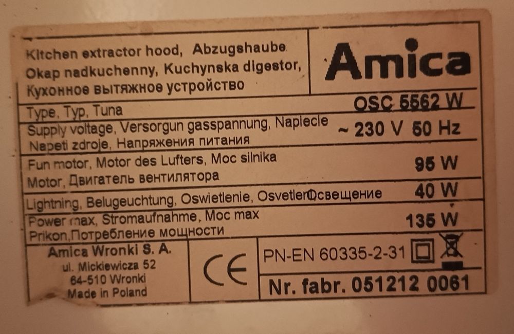 Wentylator do okapu Amica