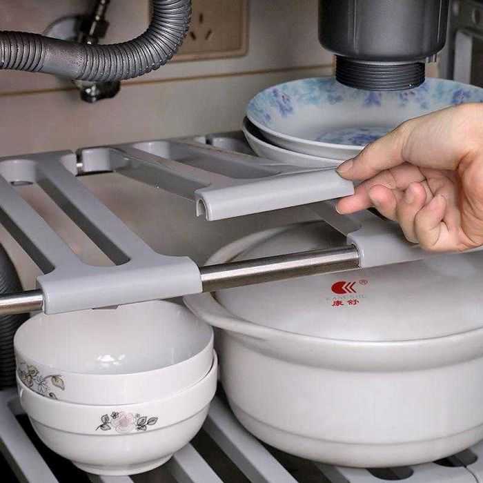 Регулируемая 2 уровня полка под раковину 50-70 см, кухонная полка