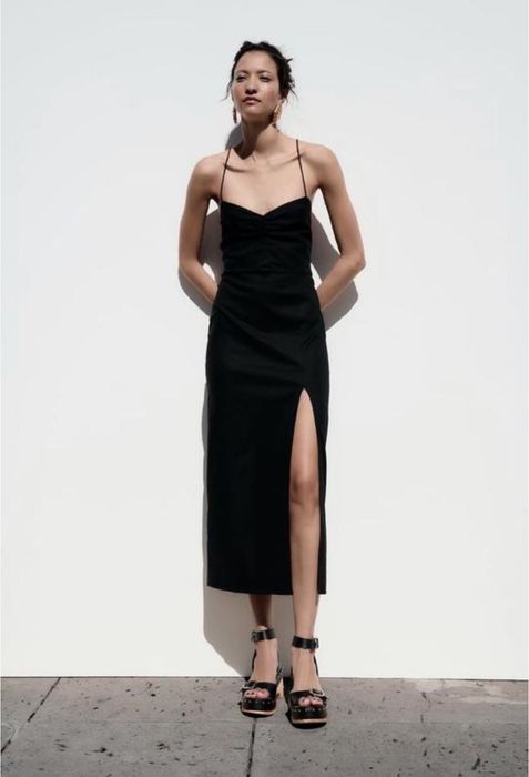 Сарафан плаття сукня S (xs) чорна льон виріз Zara