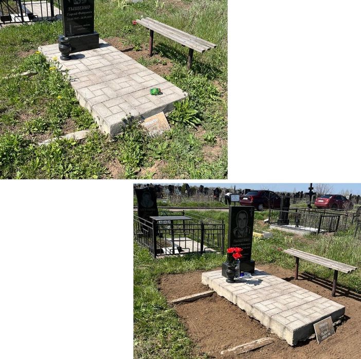 Прибирання на кладовищі,оформлення та декорування могил камнем,квітами