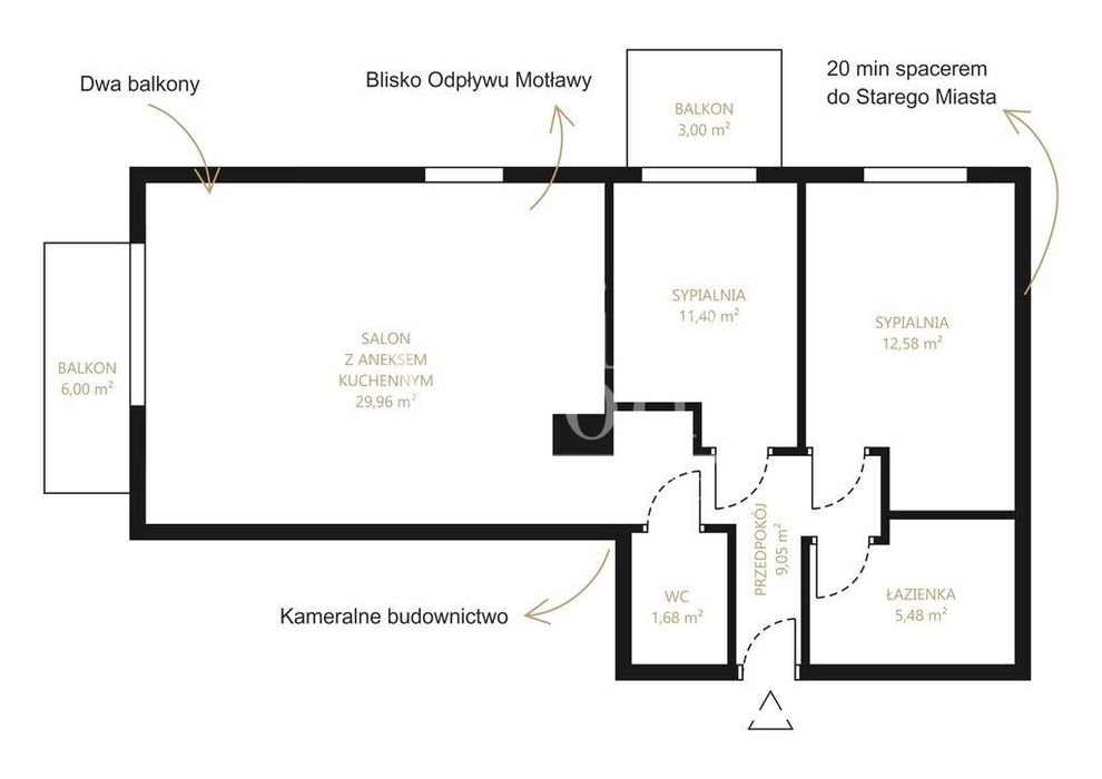 Apartament blisko terenów rekreacyjnych, 2 balkony