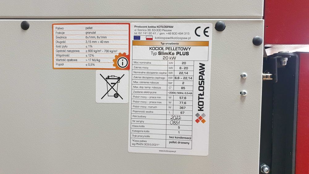 Kocioł pelletowy SlimKo Plus 20 kW 5 klasa ecodesign