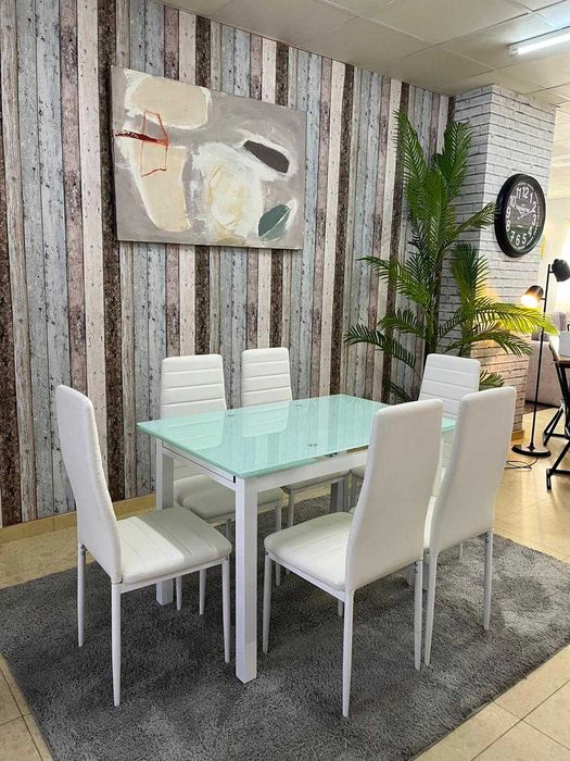 Nova mesa extensível com 6 cadeiras brancas em PROMOÇÃO