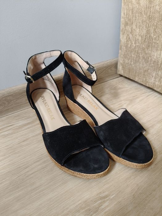 Buty Damskie Sandały na Platformie Skórzane Ryłko Czarne 3MBE3_X