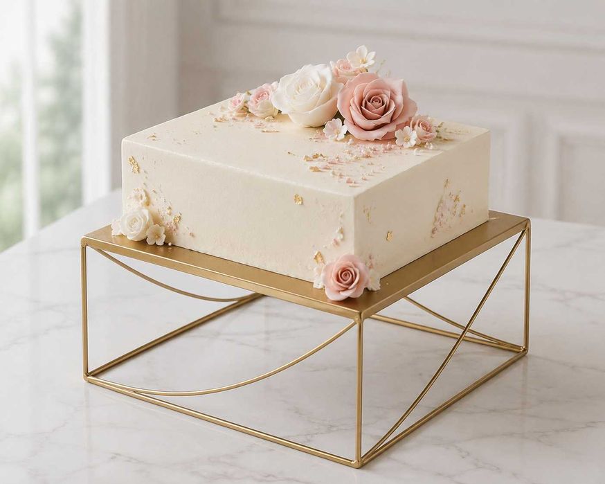 NUPTIO złota patera stojak na tort kwadratowa 31 cm