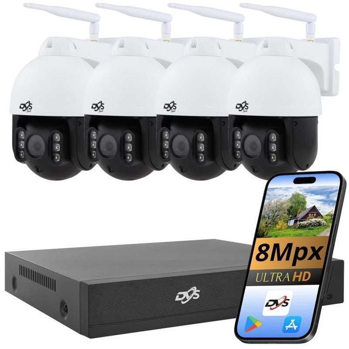 Zestaw profesjonalny monitoring 4 kamery zewnętrzne wifi obrotowe 8Mpx