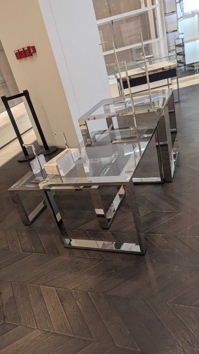 Conjunto 3 Mesas Modulares / Expositores de Loja - Inox e Vidro Transparente