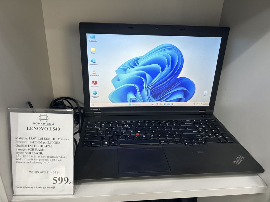 Laptop Poleasingowy Lenovo L540 :SSD 240GB/Ram 8GB/i5- 2,5GHz/15"/DVD/