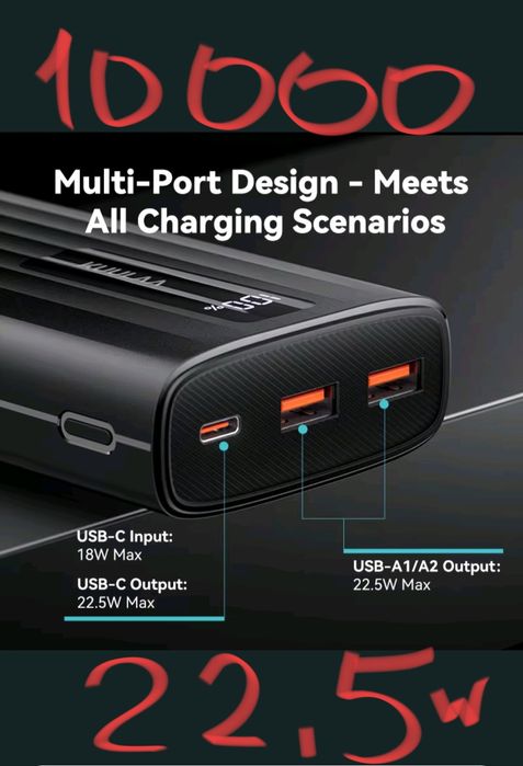 Пауэрбанк Kuulaa 22,5 w 10000 30000 mAh новый