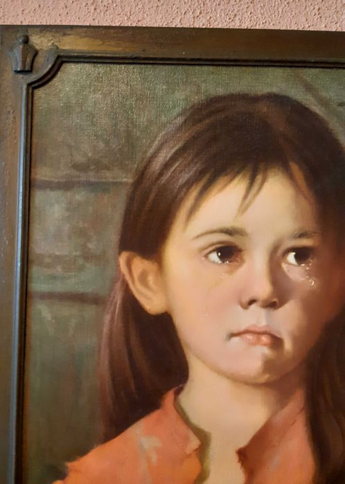 Quadro Antigo "Menina da Lágrima" Giovanni Bragolin