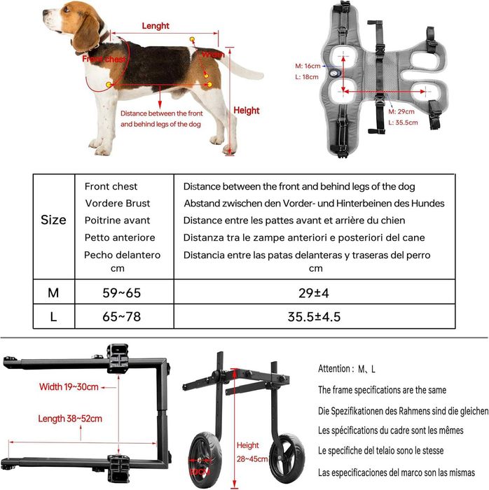 Cadeira de rodas dobrável para cão médio/grande – Tamanho L