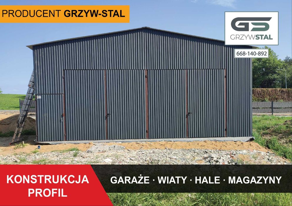 Garaż Blaszany Grafitowy Dwuspadowy / Hala/Magazyn /Wiata - GRZYWSTAL*