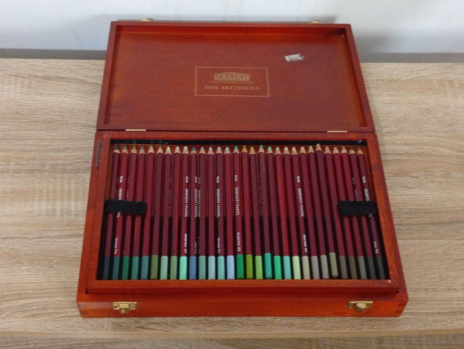 Caixa de Madeira de Lápis de Pastel Seco da Derwent Como Novos