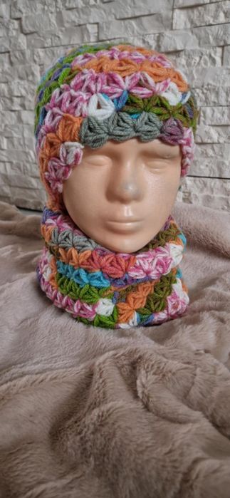 Czapka i komin Handmade kolorowa  lekka wygodna i ciepła