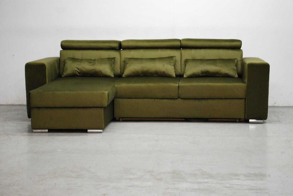 SDJ NOWOCZESNY NAROŻNIK spanie + pojemnik M38 , kanapa zielony welur