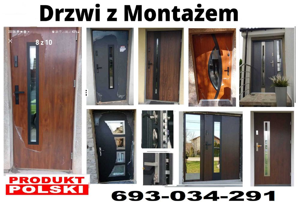 Solidne drzwi zewnętrzne WEJŚCIOWE z montażem, POLSKIE