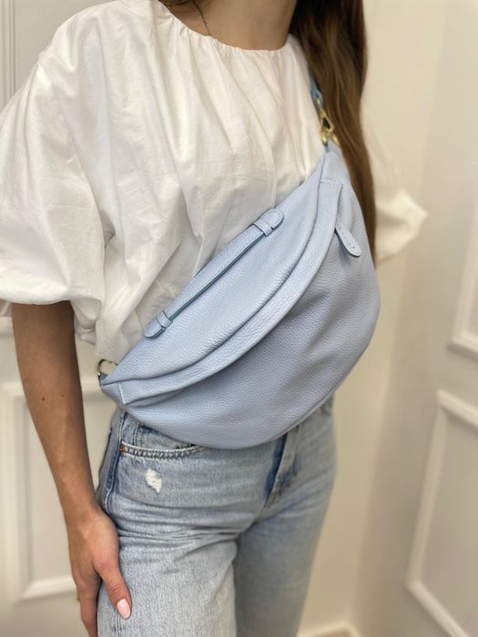 Nerka skórzana nowa skóra Włoska baby blue pastelowy niebieski