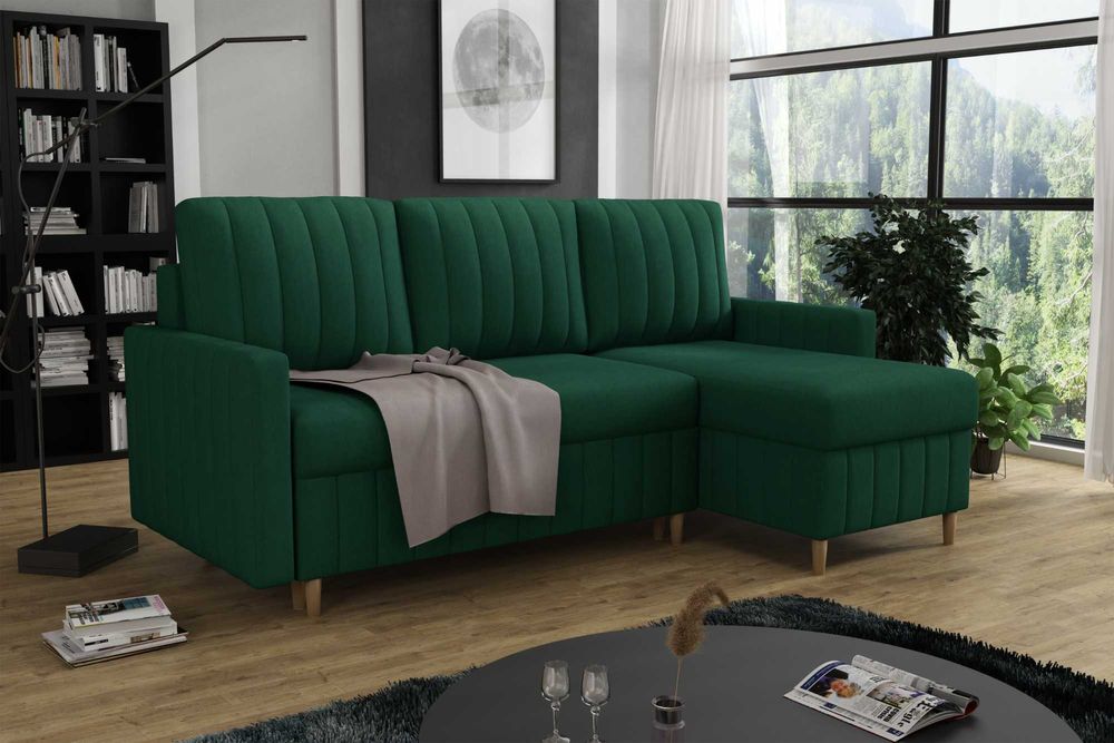 Narożnik Malmo. Rogówka. Sprężyny bonell, automat, welur, 2 pojemniki