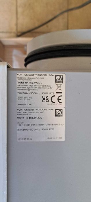 VMC - Recuperador de Calor VORTICE AVEL HR 450 D