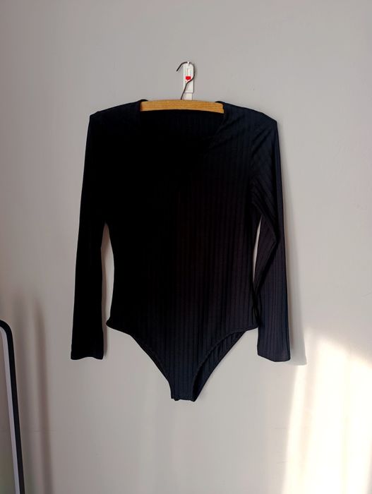 Body damskie, czarne, seksowne, prążkowane, długi rękaw, 40, L, Shein