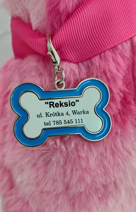 Adresówka identyfikator kota psa łapka kość metalowa druk imię napis