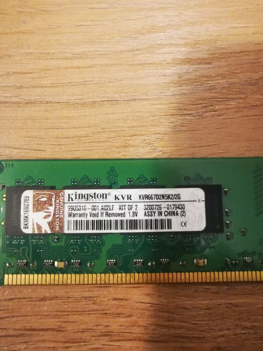 Pamięć RAM 1GB Kingston DDR2 667MHz KVR PC2-5300 DIMM - do sprawdzenia