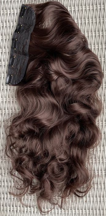 Premium Ultra włosy doczepiane, brąz, loki, 70 cm, clip in 393.