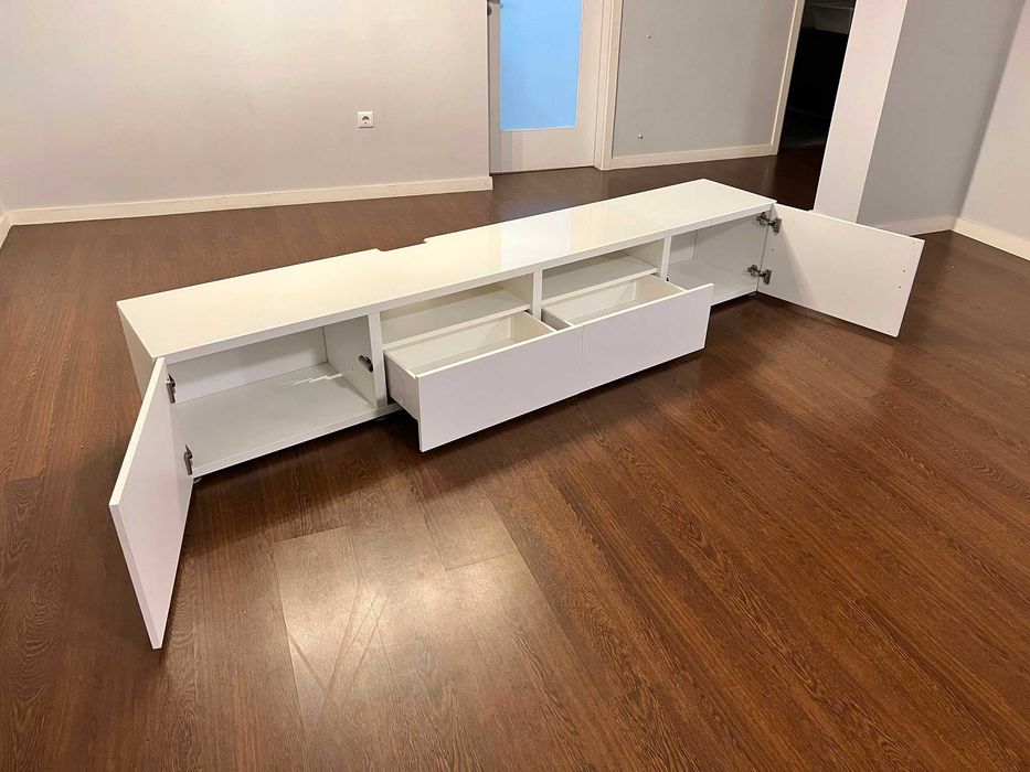 Móvel de TV c/portas, gavetas e tampo de vidro, branco Lappviken IKEA