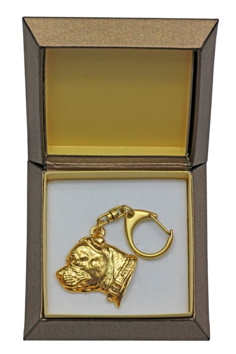 Staffordshire Bull Terrier brelok pozłacany w pudełku Art-Dog