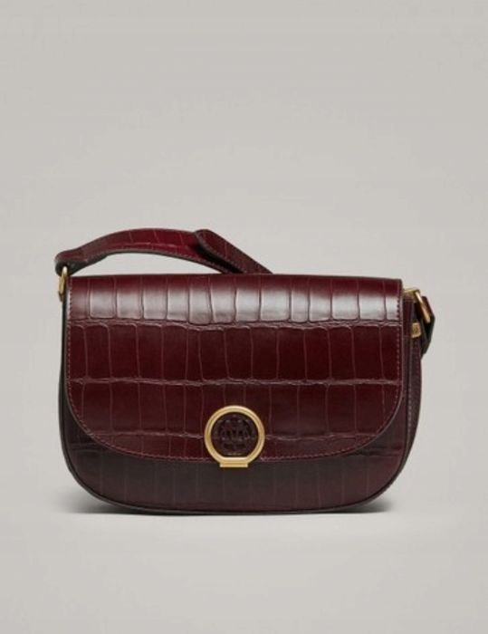 Massimo Dutti bordowa torebka listonoszka krokodyl