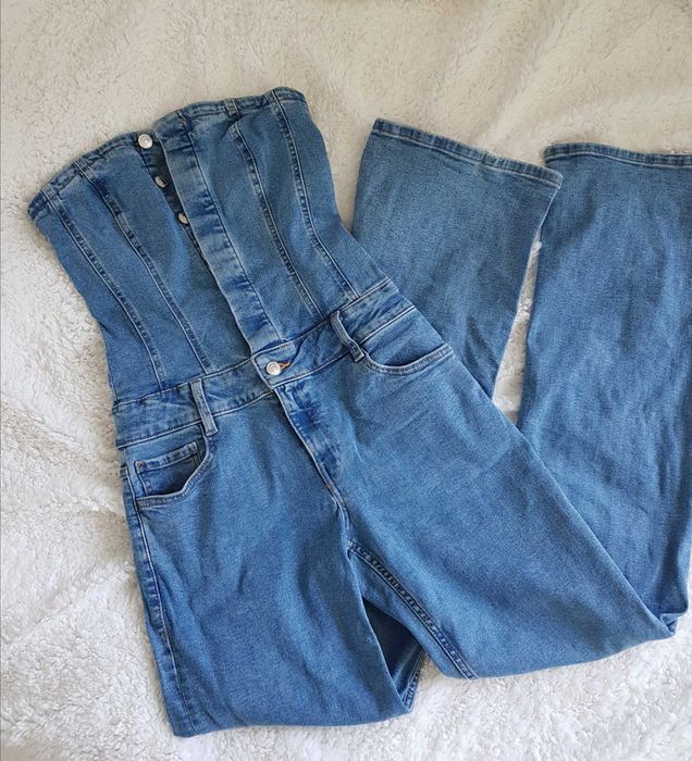 Mango jeansowy kombinezon z gorsetowym topem