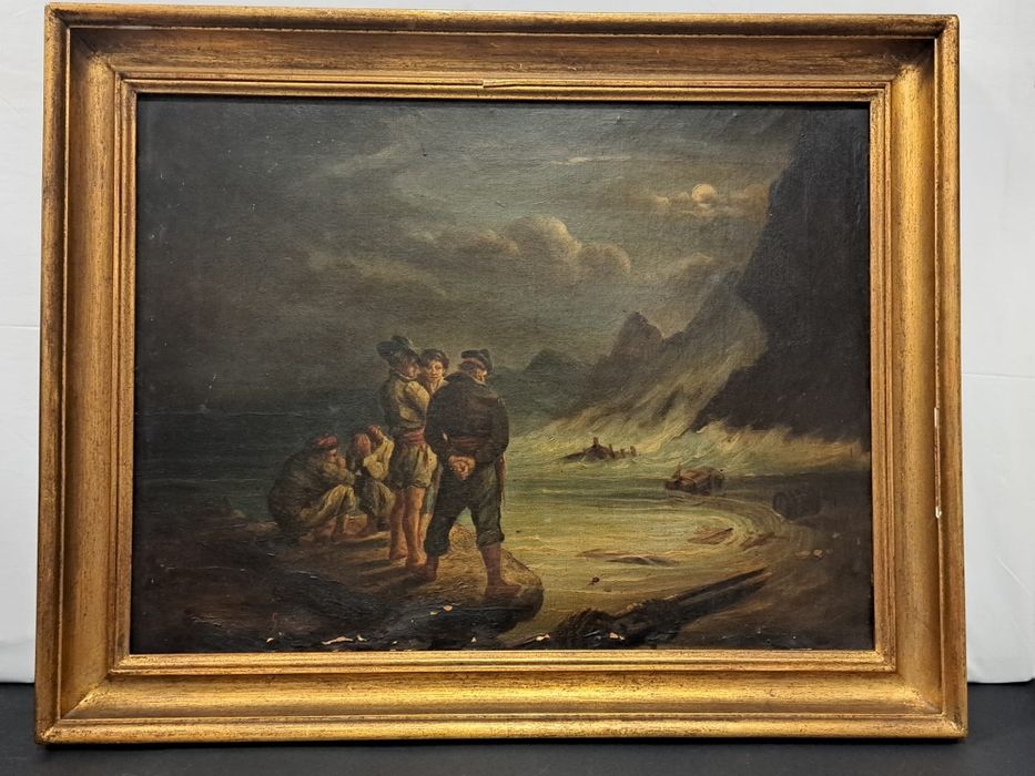Quadro a óleo com moldura em madeira