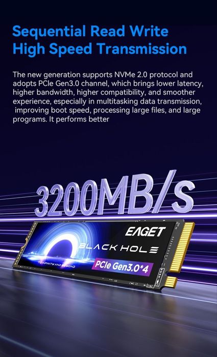 SSD Eaget NVMe M.2  PCle 3.0 512 Gb — новий