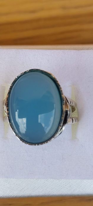 Pierścionek srebro oksydowane 925 z chalcedonem
