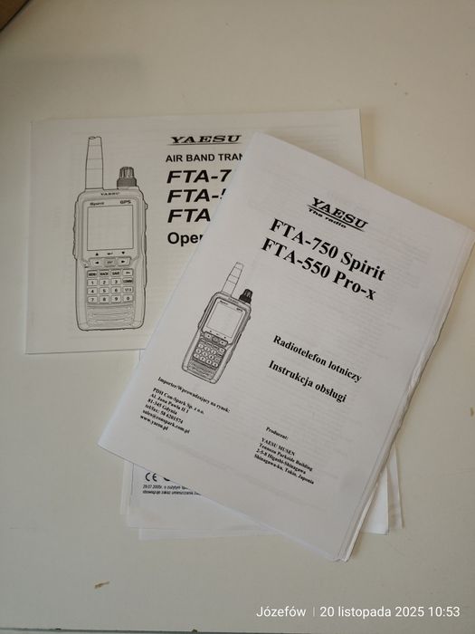 YAESU FTA-550L radio na pasmo lotnicze 25/8,33 kHz