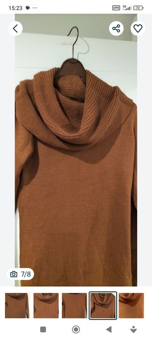 Rudobrązowa sweterkowa tunika z golfem w rozmiarze 40-42. Sabra