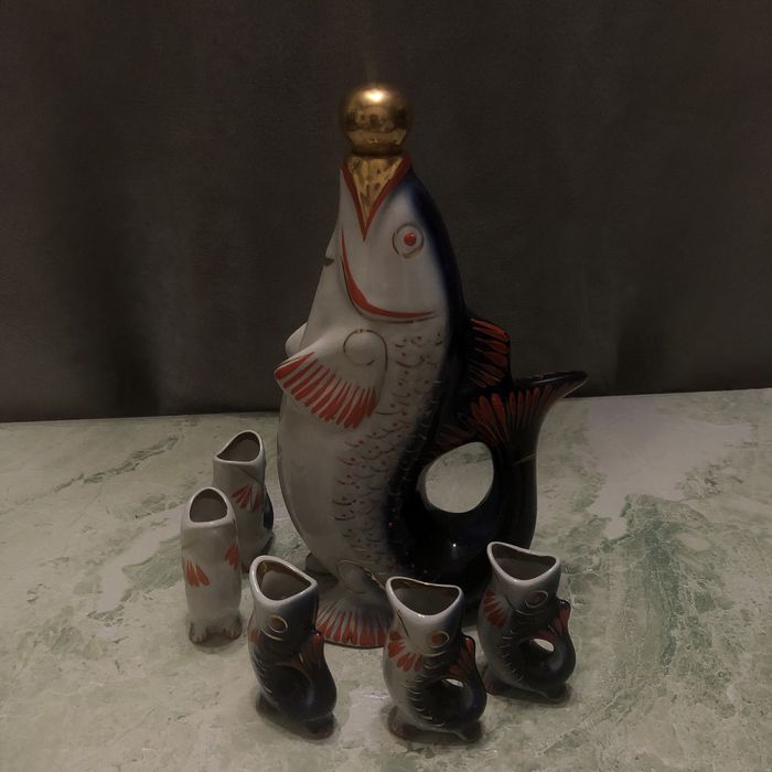 Набір сервіз «Графін і чарок рибки» ссср