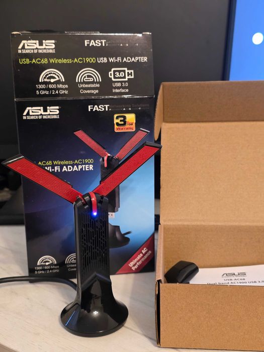 Потужний Wi-Fi адаптер Asus USB-AC68 | двохдіапазонний 5 ГГц+2.4 ГГц