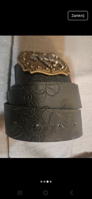 Nowy Pasek kowbojski metalowa klamra 120.cm zdobiony na całej długości