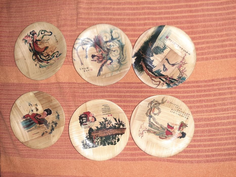 6 pequenos pratos bambu decoração