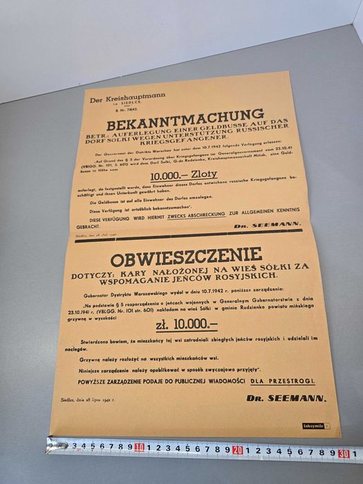 Ciekawy Reprint obwieszczenia z 1942 roku.