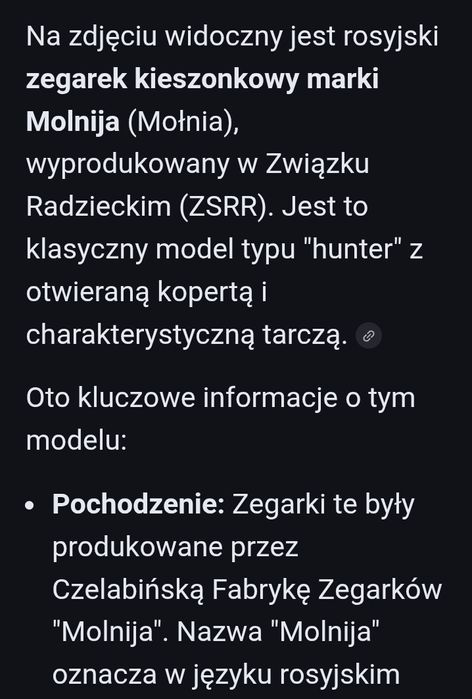 Zegarek kieszonkowy Molnija ZSRR Molnija