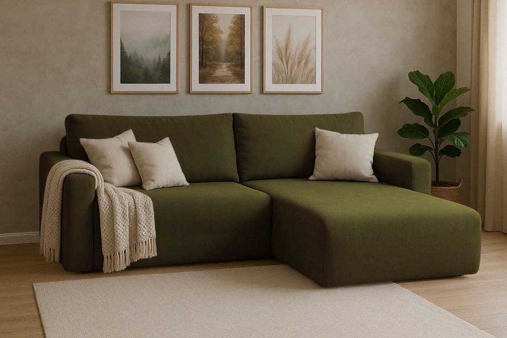 Narożnik Bergamo. Rogówka. Sprężyny bonell, pojemnik, automat, welur