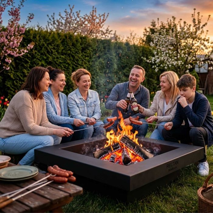 Palenisko ogrodowe RECTAN 85x85 stalowe grill ognisko taras działka solidne ciężkie Polska produkcja nowoczesne palenisko