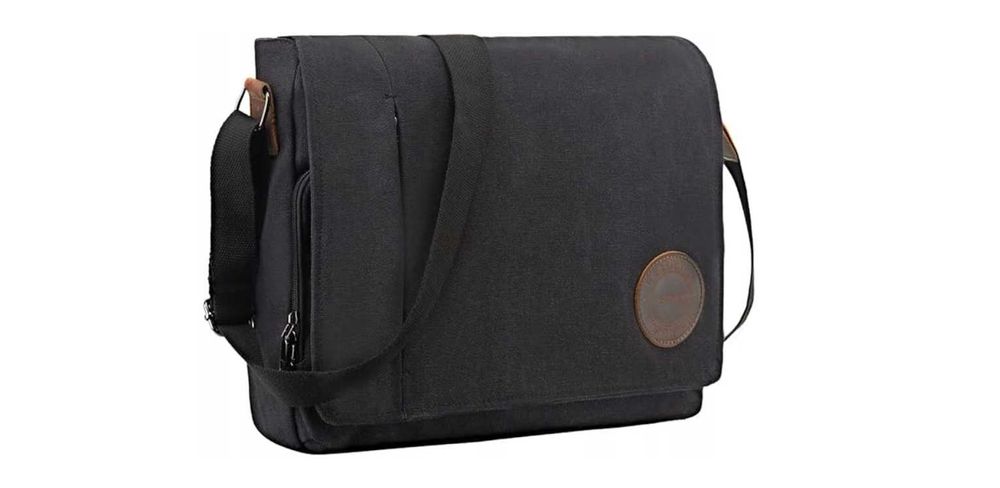 Męska Torba Listonoszka z Płótna i Prawdziwej Skóry Leathario