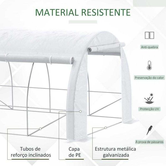 Estufa de Túnel de Jardim 4x3x2 m com Porta de Enrolar e 8 Janelas