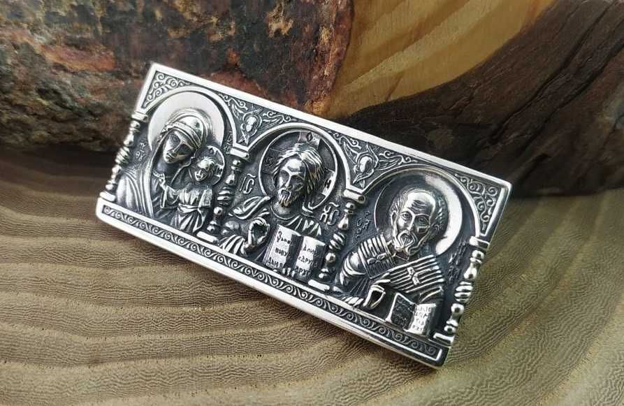 Серебряная икона водителя оберег молитва. Срібний оберіг водія амулет