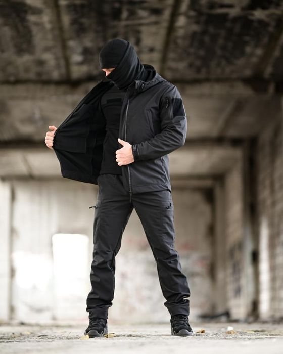 Тактичний чорний Softshell комплект 5 в 1 LUNAR чоловічий 5 речей
