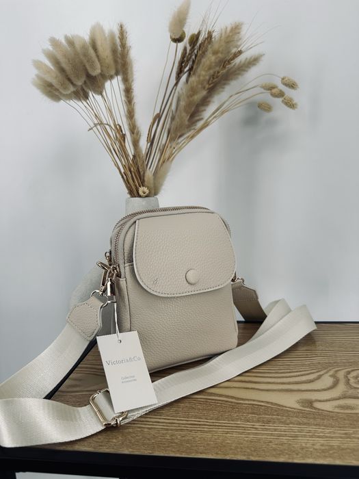 Nowa rowerówka torebka beżowa guzik klapa