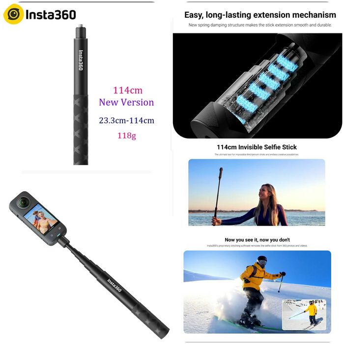 Селфипалка монопод insta360 x5 x4 x3 x2 , 114см, вес 118гр